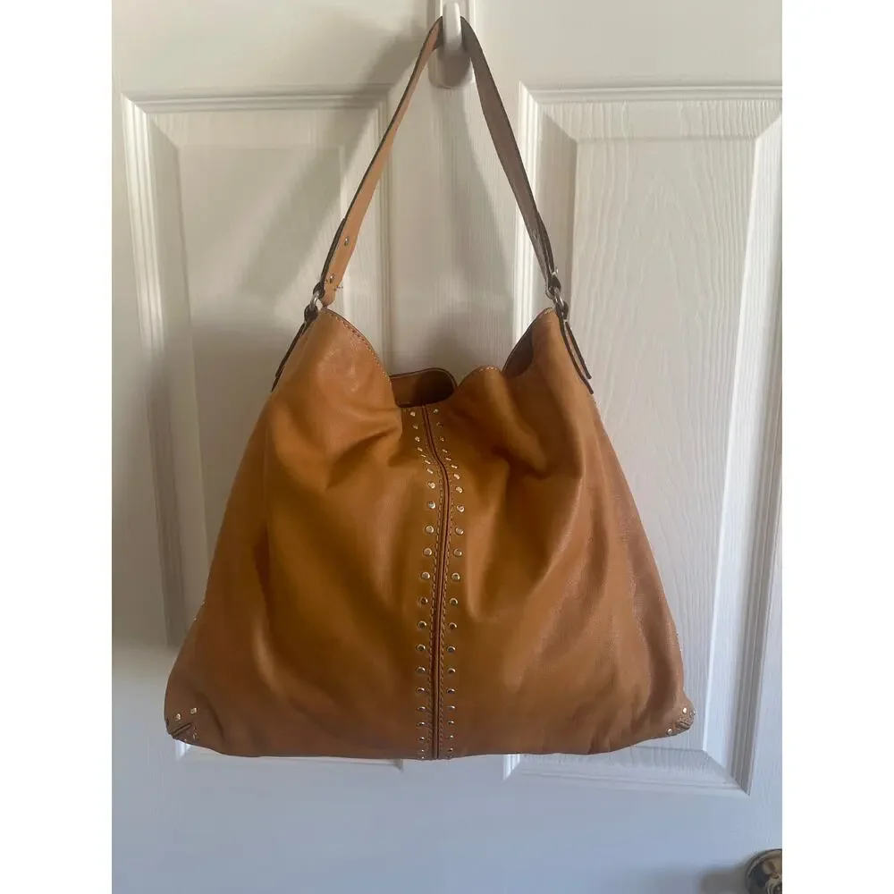 Michael Kors Tan Leather Studded Hobo Bag - Picture 8 of 8